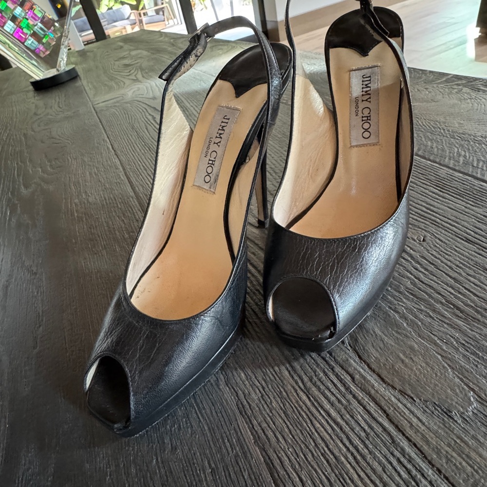 Jimmy Choo Black Stiletto Slingback Heels